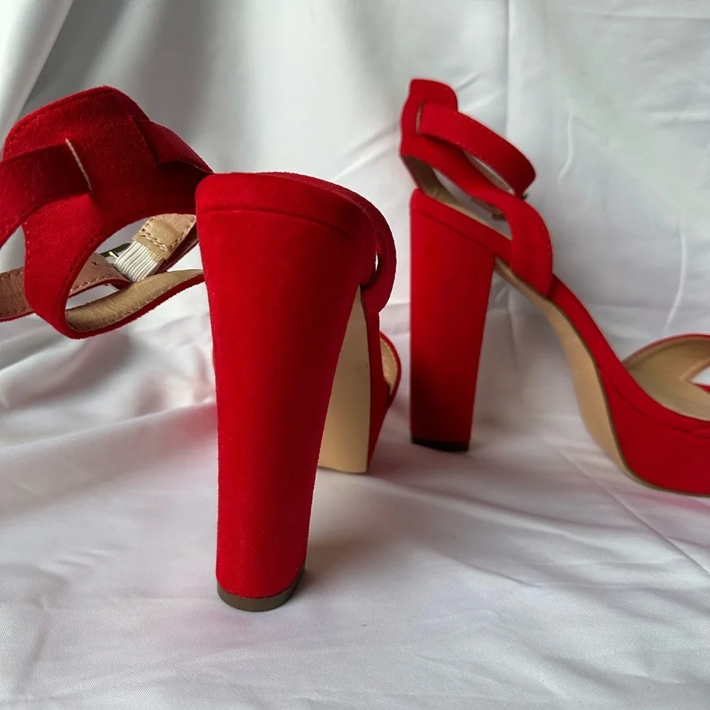 Merumote Red Platform Block Heel Sandals Women’s 8.5 Ankle Strap Open Toe